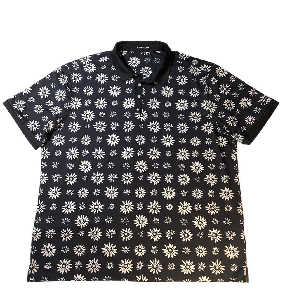 Byrdgang Size 3XL Floral Polo Shirt Black White Daisy Y2K Streetwear